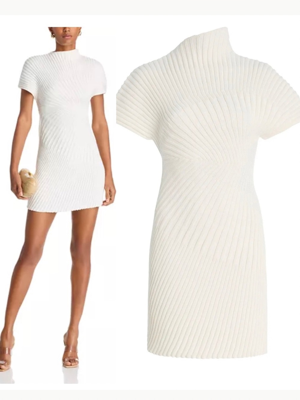 cult gaia White Ribbed Asymmetrical Mini Dress